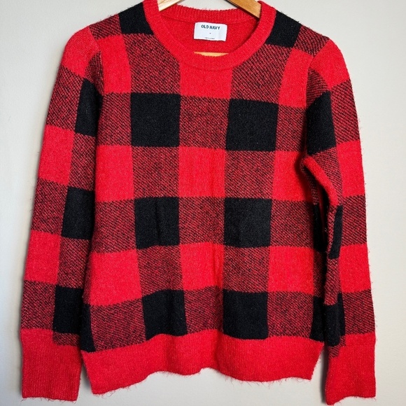 Old Navy Women's Red Buffalo‎ Square Long Sleeve Acrylic Blend Sweater Medium - Picture 1 of 11